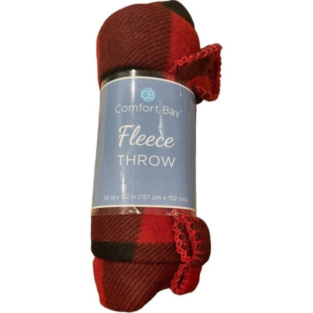 Comfort Bay Red & Black Plaid Fleece Throw  50" X 60"